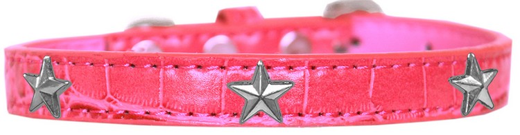 Silver Star Widget Croc Dog Collar Bright Pink Size 14